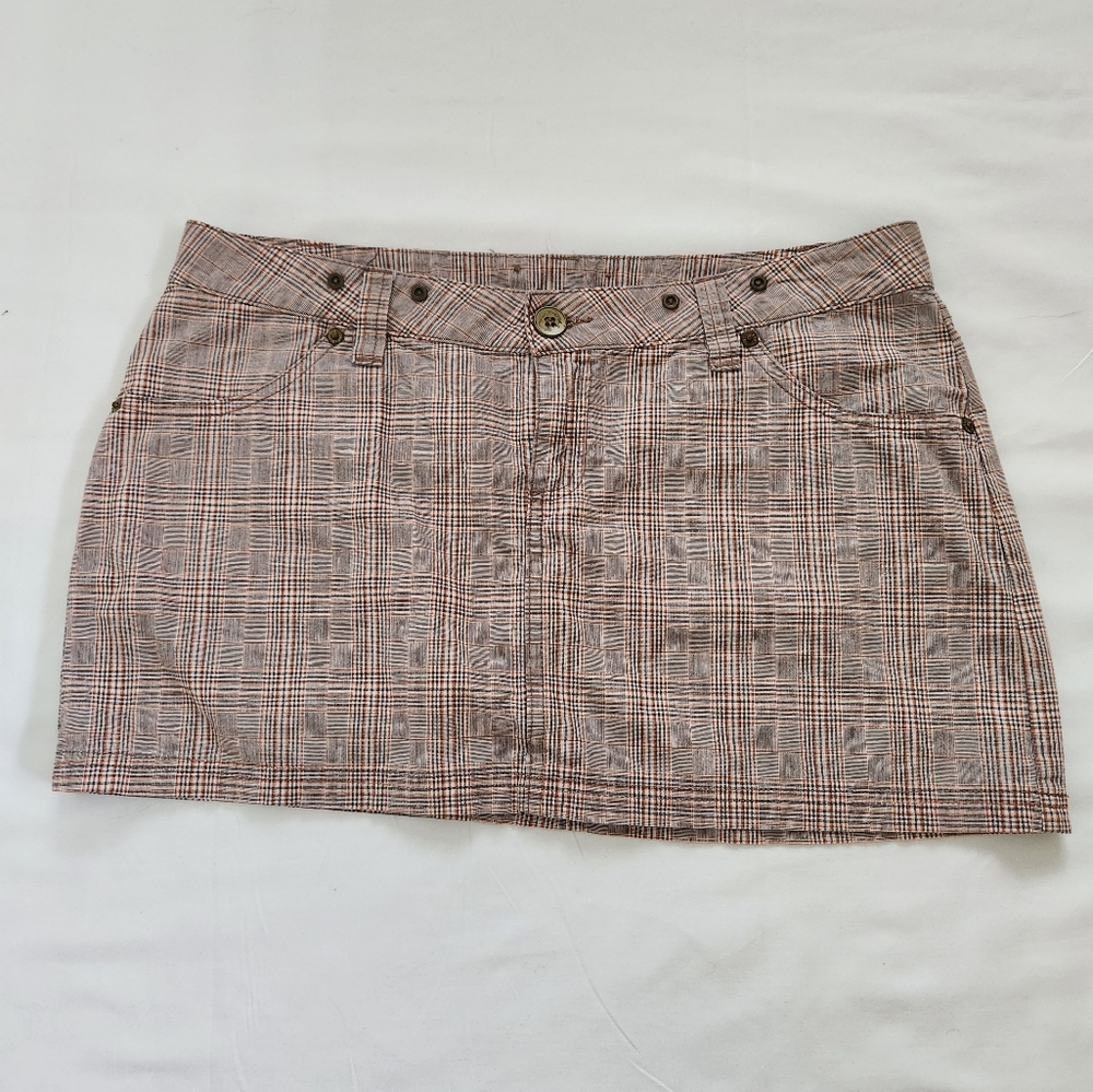 Y2K Vintage Plaid Micro Mini Low Rise Skirt Tan & Orange Cotton Women's Size 12
